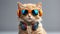cute fluffy cat , sunglasses cartoon beautiful style fashion dances leisure