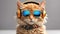 cute fluffy cat , sunglasses cartoon beautiful style fashion dances leisure character