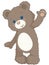 Cute Fluffy Little Teddy Bear Standing Waving Vintage Style Illustration