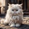 Cute fluffy Persian Easter cat sitting on the street