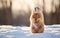 Cute fluffy photorealistic groundhog standing on the snow in the sunlight. Happy groundhog day banner or. AI Generative