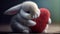 Cute fluffy rabbit hugging a heart illustration, heartwarming scene, perfect for expressing love and affection