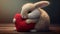 Cute fluffy rabbit hugging a heart illustration, heartwarming scene, perfect for expressing love and affection