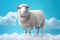 Cute fluffy sheep standing on the clooud.AI generated