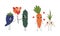 Cute Flushed Fruit and Vegetables Giving Bunch of Balloon Vector Set