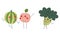 Cute Flushed Fruit and Vegetables Holding Hands and Hugging Vector Set