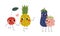 Cute Flushed Fruit and Vegetables Holding Hands and Hugging Vector Set