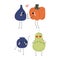 Cute Flushed Fruit and Vegetables Holding Hands Vector Set