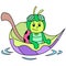 A cute fly insect riding a leaf boat washed away in the flood, doodle icon image kawaii