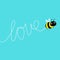 Cute flying bee. Cartoon kawaii baby character. Insect collection. Dash line word Love in the sky. Greeting card. Happy Valentines