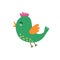 Cute flying bird. Green bird Isolated element. Funny character