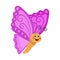 Cute flying butterfly in flat style with lilac wings.