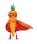 Cute food carrot in cloak of superhero and mask.