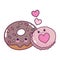 Cute food chocolate donut and cookie love heart sweet dessert pastry cartoon isolated design