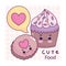 Cute food cupcake and cookie love heart sweet dessert pastry cartoon