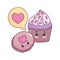 Cute food cupcake and cookie love heart sweet dessert pastry cartoon isolated design