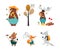 Cute Forest Animal Walking and Hiking Having Outdoor Adventure Vector Set