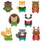 Cute forest animals. Cartoon kawaii wildlife animals set