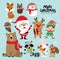 Cute forest animals and Santa Claus in Christmas holidays. Wildlife cartoon character  set. Elf, snowman, deer, bear, owl, r
