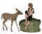 Cute Forest Elf Boy or Faun, with a Young Deer
