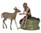 Cute Forest Elf or Faun, with a Young Deer