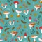 Cute forest pattern with mushrooms, flowers and leaves