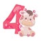 Cute four number with baby giraffe cartoon illustration