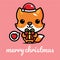 Cute fox animal cartoon character celebrating christmas holding a gift box