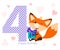 Cute fox with bright gift. Happy birthday card design.