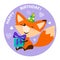 Cute fox with bright gift. Happy birthday card design.