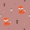 Cute fox bubble drinking tea seamless pattern for print or fabric