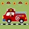 Cute fox cartoon driving fire truck