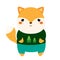 Cute fox. Cartoon kawaii animal character in clothes. Vector illustration for kids and babies fashion