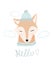 Cute fox cartoon. Love sea, Hello spring. Baby animal Card. Fox in hat vector print greetings card. Hipster