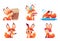 Cute fox character collection. Wild orange animal at forest in various funny pose and emotions vector mascot design