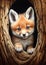 Cute Fox Cub Peeking Out of a Hollow Tree in High Definition