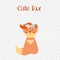 Cute fox with ginger forelock in flower wreath sit