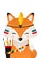 Cute fox have headdress with feathers on head.