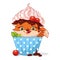 Cute fox hiding in cupcake