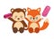 Cute fox and monkey sweet macaron lollipop