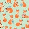 Cute fox seamless pattern with foxy endless background, texture, children s backdrop vector illustration.