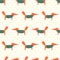 Cute fox seamless pattern on polka dots background.