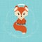 Cute fox with set of headphones listening music