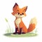 Cute Fox Sitting In A Detailed Field - Cartoon Illustration