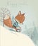 Cute fox on sleigh