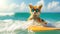 A cute fox surfer enjoys a fun-filled summer day at the beach, riding waves with enthusiasm, Ai Generated