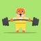 Cute fox is trying hard to lift a barbell