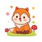 Cute fox vector Kawaii animal cartoon, autumn woodland forest character poster illustration. Nursery decoration.
