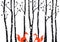 Cute foxes with birch trees, vector