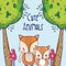 Cute foxes in the forest doodles cartoon